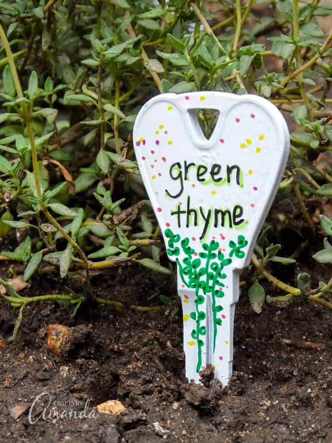 Recycled Key Garden Markers Green Thyme