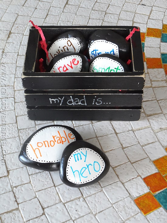 Father's day hero stones in painted wooden crate