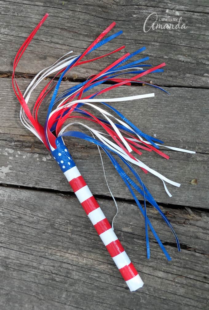 Parade stick made from duct tape in red white and blue