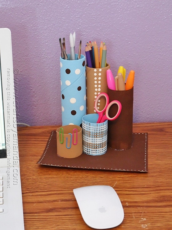 Recycled Cardboard Tube Desk Caddy - @amandaformaro CraftsbyAmanda.com