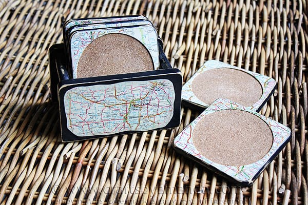Distressed Map Coasters - upcyle ugly old coasters into something cool! Crafts by Amanda