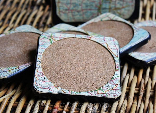 Distressed Map Coasters - upcyle ugly old coasters into something cool! Crafts by Amanda