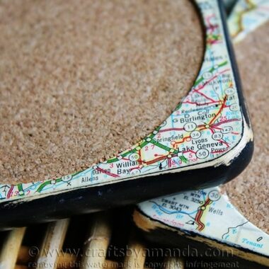 Distressed Map Coasters - upcyle ugly old coasters into something cool! Crafts by Amanda