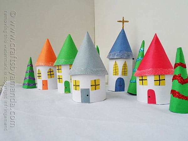 Cardboard Tube Christmas Village by @amandaformaro Crafts by Amanda