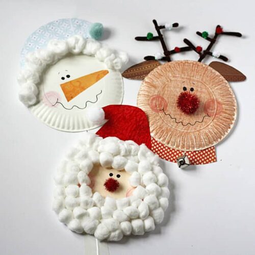 paper plate santa, rudolph and snowman
