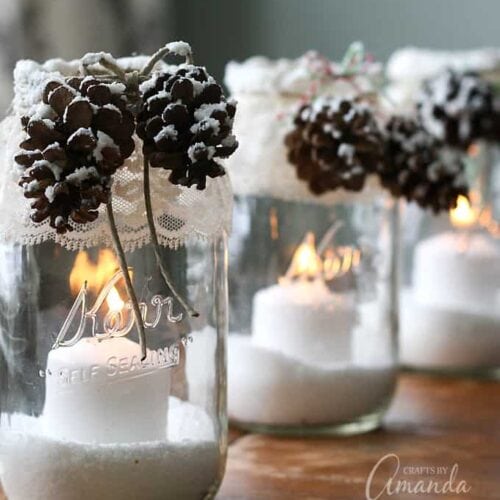 Winter Luminaries: Snowy Pinecone Candle Jars for winter