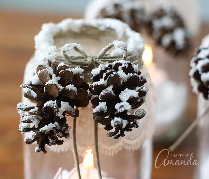 Winter Luminaries: Snowy Pinecone Candle Jars for winter