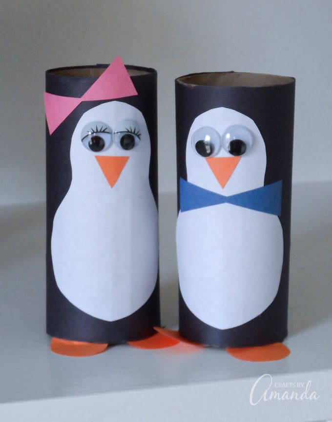 penguins made from toilet paper rolls