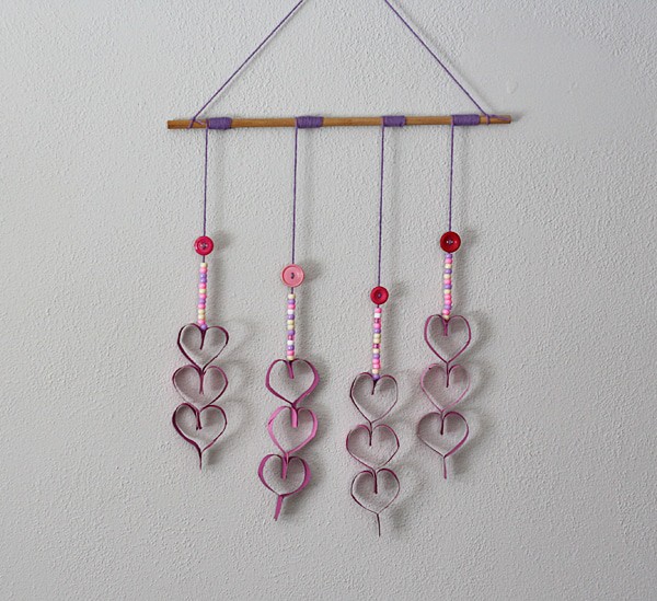 Cardboard Tube Dangling Hearts @amandaformaro Crafts by Amanda