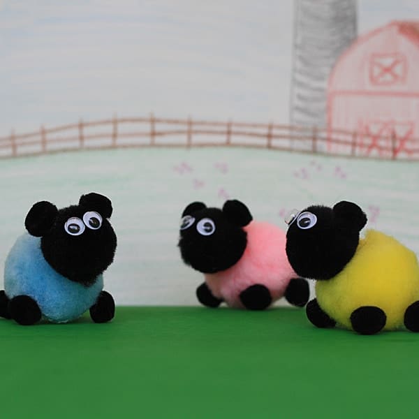 Loving the cute background picture because these pom pom sheep! What a fun way for the kids to pretend. We'll be pulling out the pom poms and crayons this weekend!