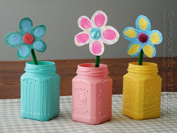 I love how bright and cheerful these recycled jars are. The three dimensional effect is so cool!