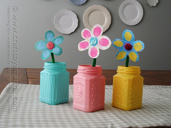 Love these spring textured jars, and the kids and I are going to make those sweet fingerprint flowers too!