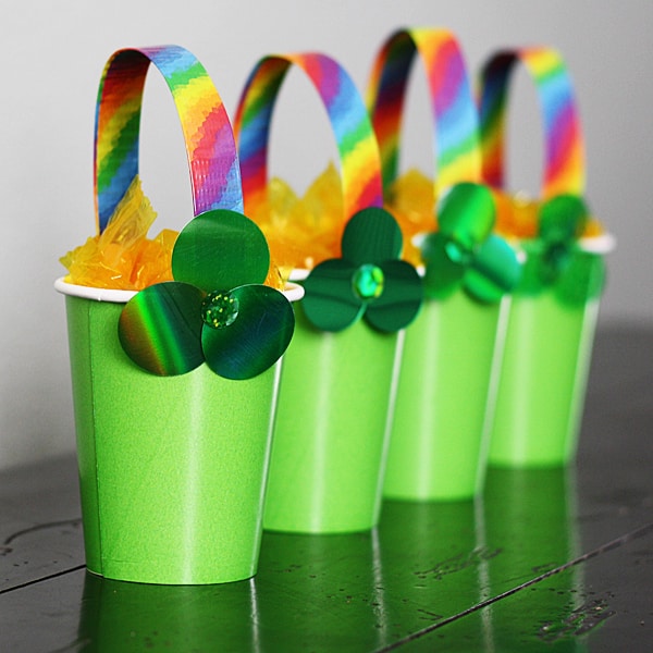 shamrock and rainbow themed treat cups craft