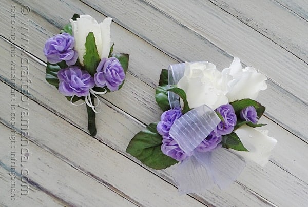 purple corsage and boutonniere for prom