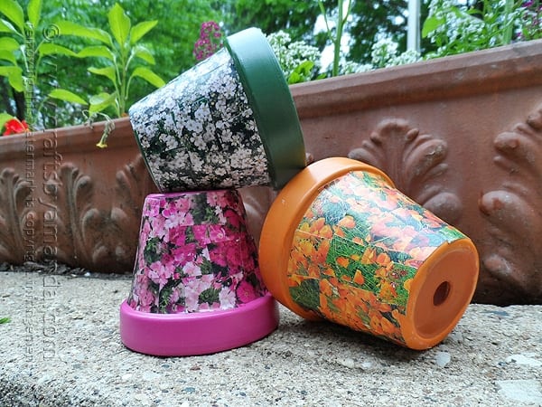 These decoupage clay pots are so cute! I need to get some seed packets :)