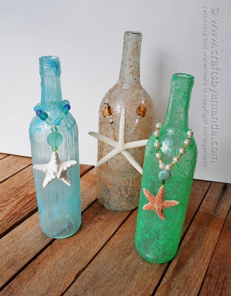 Wine Bottle Crafts: textured beach wine bottles