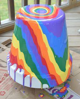 Rainbow Pour Painting Flower Pots - In Lieu of Preschool