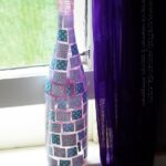 Pretty! Uses enamel paints, Mod Podge and scrapbook paper. - Mosaic Wine Bottle craft from Amanda Formaro of Crafts by Amanda