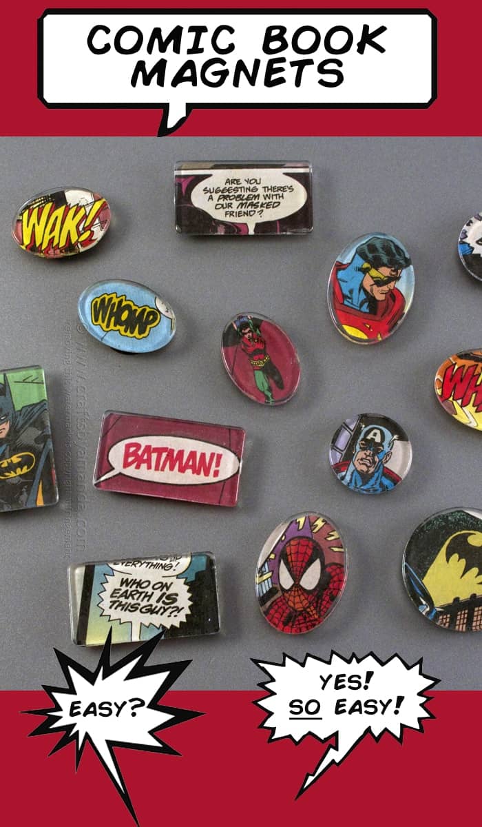 Comic Book Fans! Check out these awesome comic book magnets, so easy to make and perfect for any superhero fan :) From Amanda Formaro of Crafts by Amanda