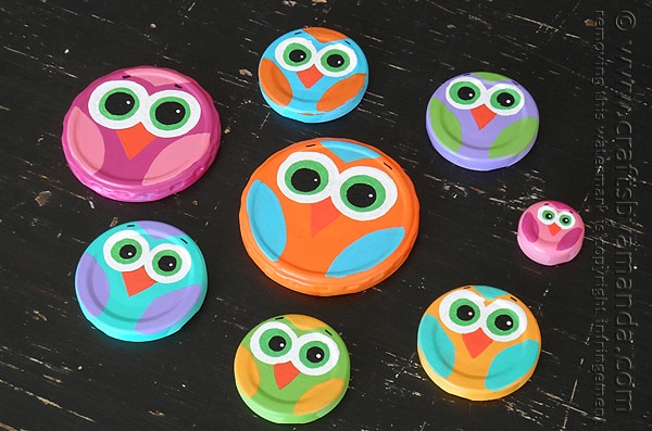 Owl Craft Using Recycled Jar Lids from Amanda Formaro of Crafts by Amanda