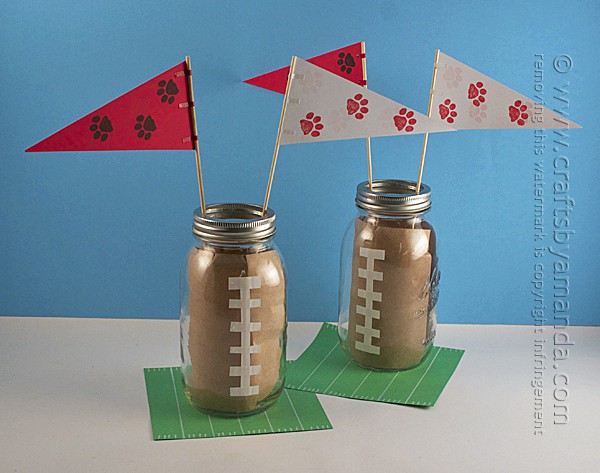 Mason jar Football Centerpieces with flags