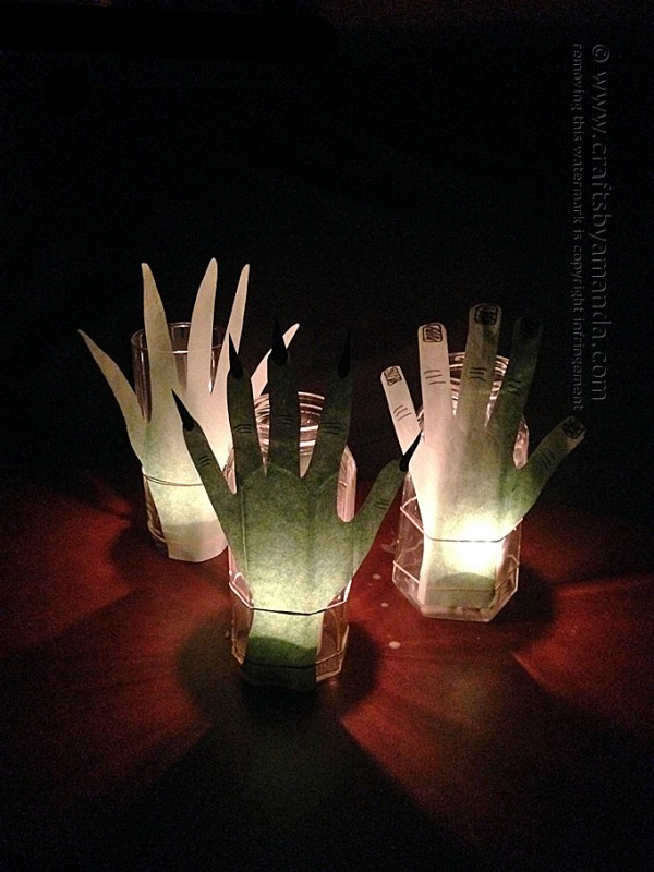 Creepy Hand Luminaries for Halloween by Amanda Formaro of Crafts by Amanda