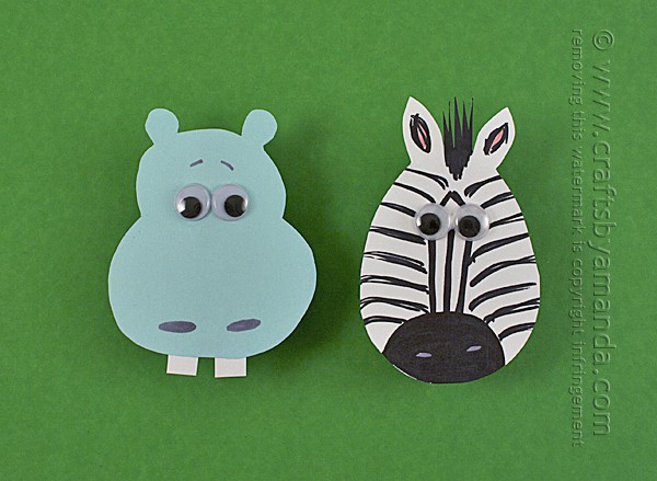 Zoo Crafts: Clothespin Hippo and Zebra Magnets by Amanda Formaro of Crafts by Amanda