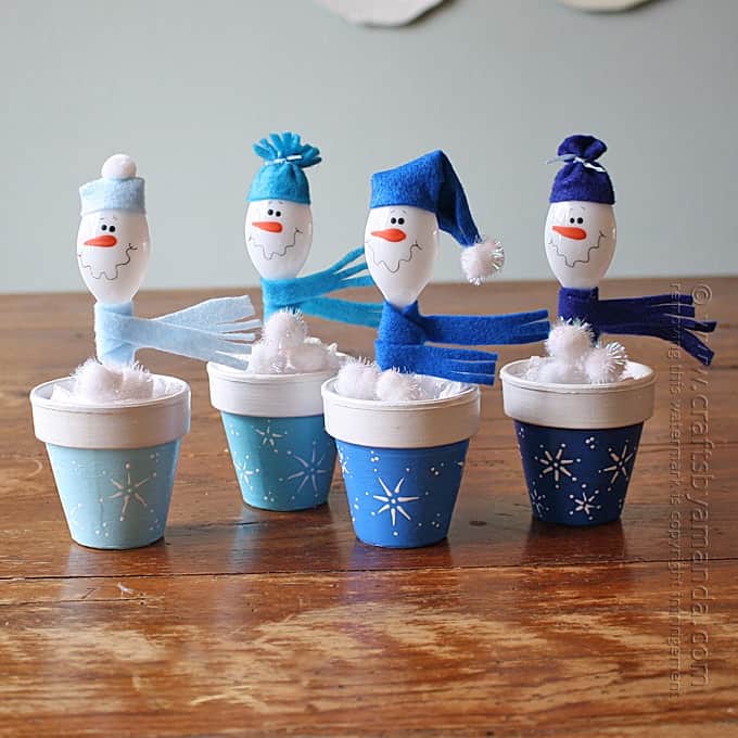 Spoon Snowmen in Clay Pots by Amanda Formaro of Crafts by Amanda