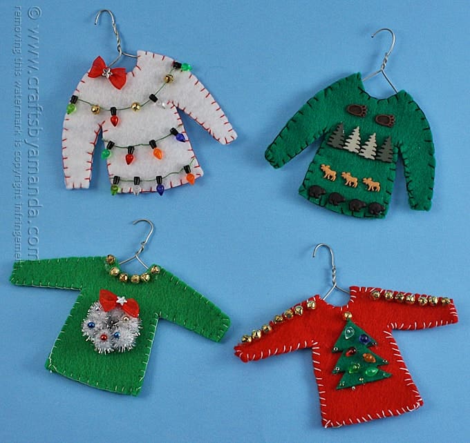 Ugly Sweater Christmas Ornaments by Amanda Formaro of Crafts by Amanda