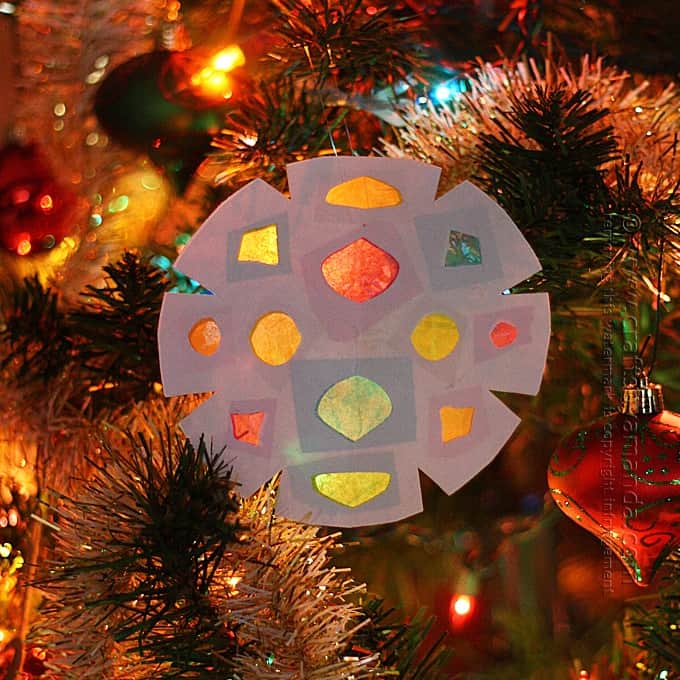 Faux Stained Glass Paper Snowflakes by Amanda Formaro of Crafts by Amanda