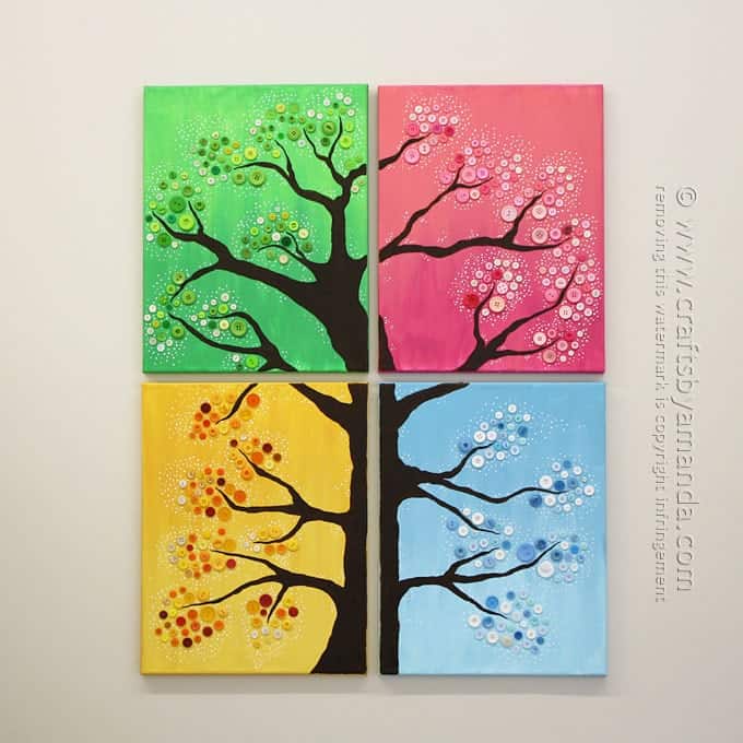 Mini Button Canvas Trees  Button crafts for kids, Button crafts