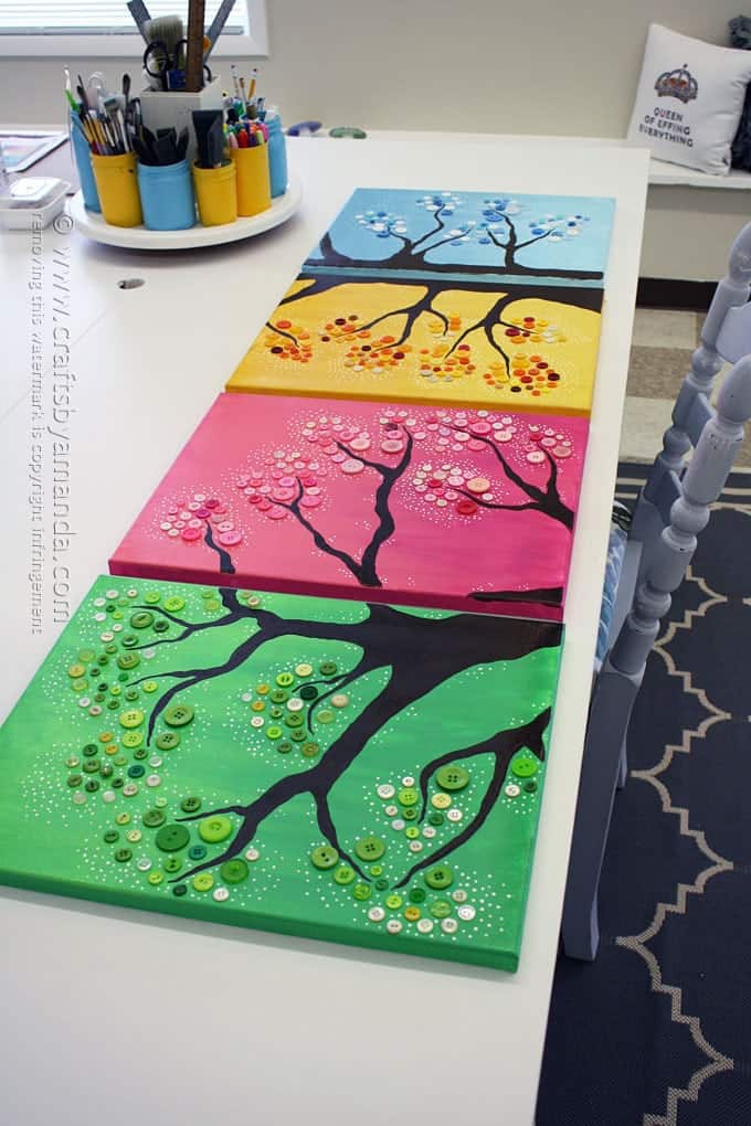 Button Tree Wall Art: 4 seasons, colorful button tree