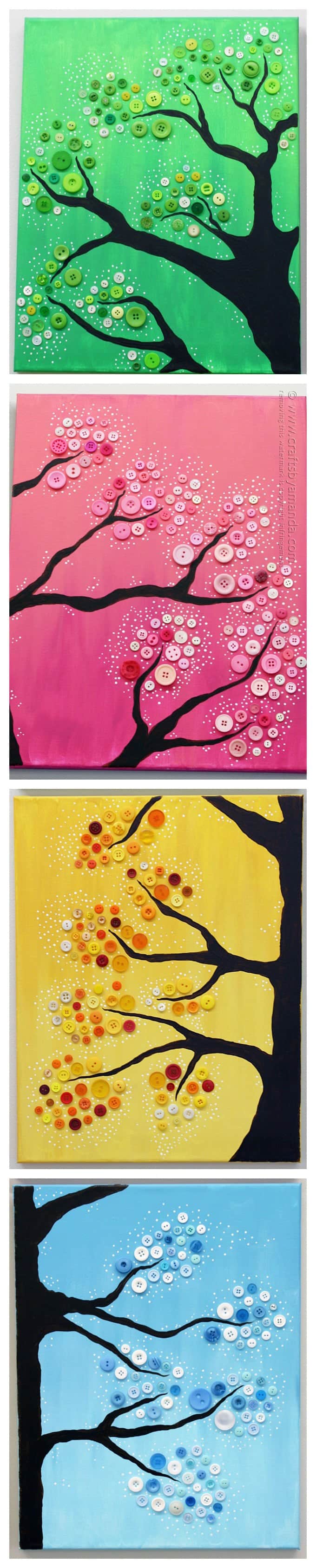 4 Seasons Button Tree Wall Art in vibrant colors