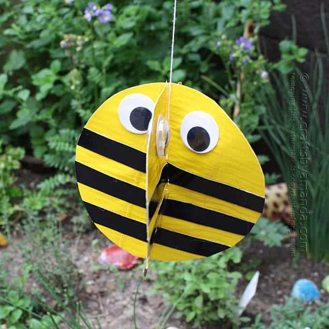 Duct Tape Twirling Bee Craft hanging outside