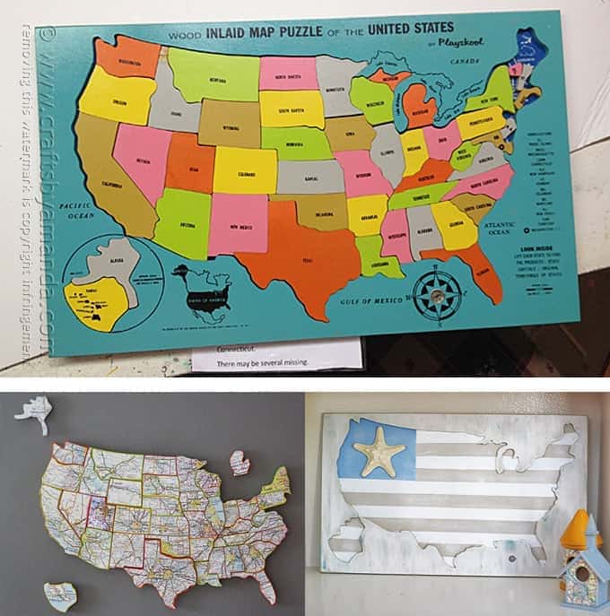 She takes one incomplete wood U.S. map puzzle and turns it into two projects perfect for your home! (Amanda Formaro, Crafts by Amanda)