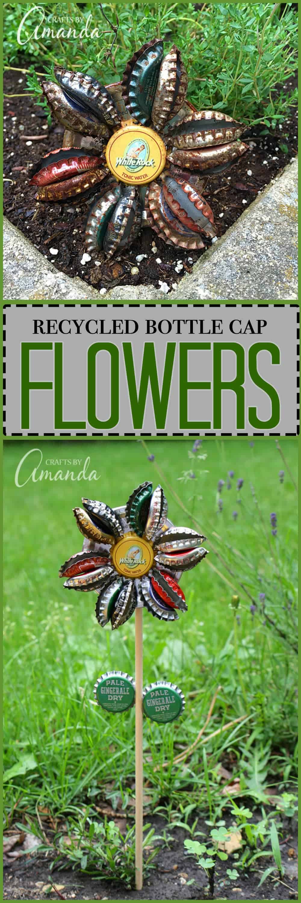 Bottle Cap Flower: turn old bottle caps into a fun garden craft