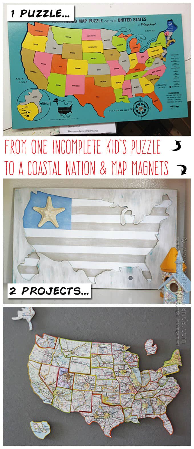 She took one incomplete wood U.S. map puzzle and turned it into two projects perfect for your home! (Amanda Formaro, Crafts by Amanda)