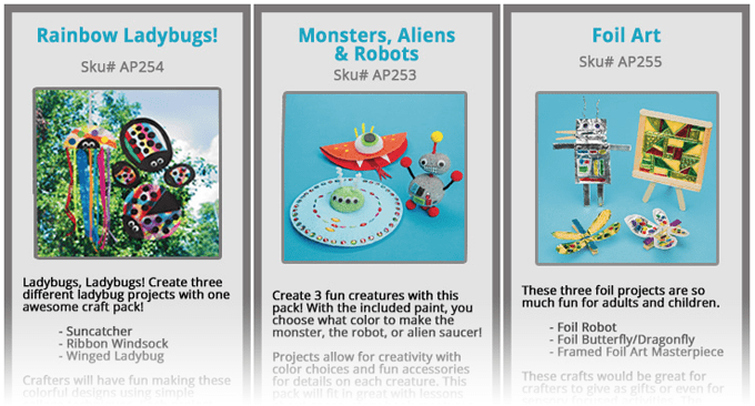 Crafts by Amanda craft kits: ladybug crafts, alien, robot and monster crafts, foil crafts