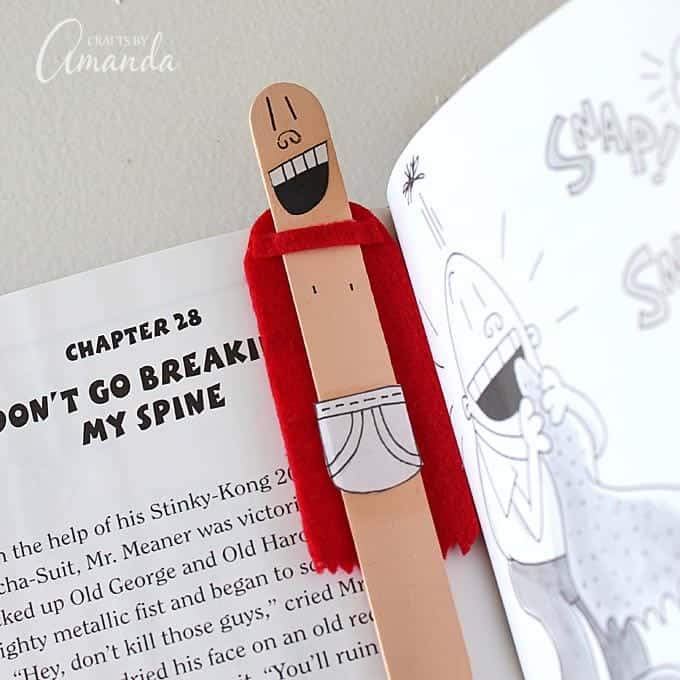 Captain Underpants Craft Stick Bookmark, by Amanda Formaro of Crafts by Amanda