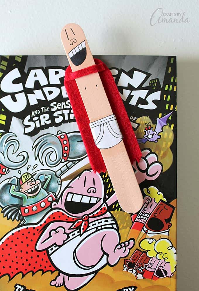 Captain Underpants Craft Stick Bookmark, by Amanda Formaro of Crafts by Amanda