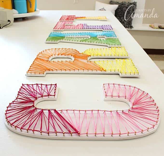 String Art - How to Make Colorful Wall Letters - Crafts by Amanda