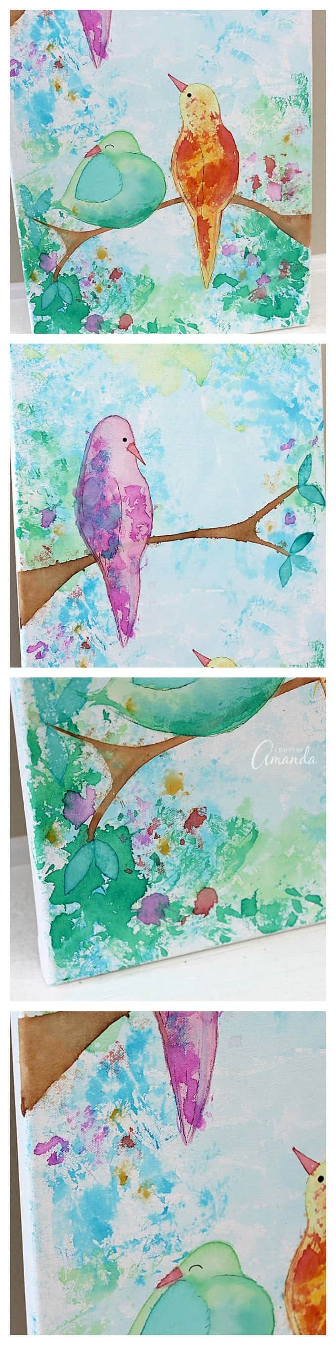 Bleeding Tissue Paper Birds on Canvas: Wall Art - Crafts by Amanda