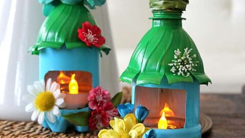 Turn empty plastic water bottles into adorable little fairy houses that double as night lights! Fun for a child's room or a nursery, or even the garden.