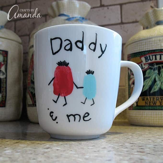 This adorable Father's Day mug uses a child's fingerprint to create a cute daddy and me message. The perfect keepsake gift for dad!