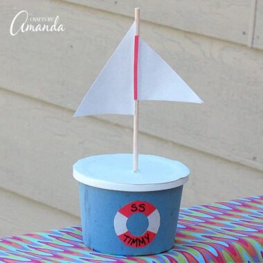 You and the kids can turn an empty margarine container into a fun boat craft. This margarine tub boat is a great way to teach kids about recycling!