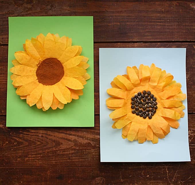 As late summer arrives and sunflowers are popping up everywhere, sunflower crafts become more popular. These coffee filter sunflowers are so fun to make!