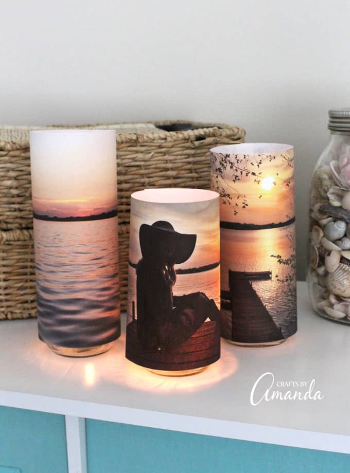 Even the non-crafty person can make these stunning photo luminaries. They are positively lovely and can be changed with the season, and highly personal!