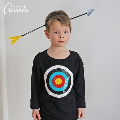 Use duct tape to create this funny bullseye Halloween costume kids will love. Step by step instructions for using duck tape to create arrow hat & bullseye.