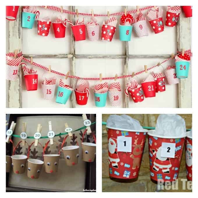 Here are some super cute ideas for turning foam or paper cups into advent calendars. You can find colorful paper cups at the dollar store or party supply store.