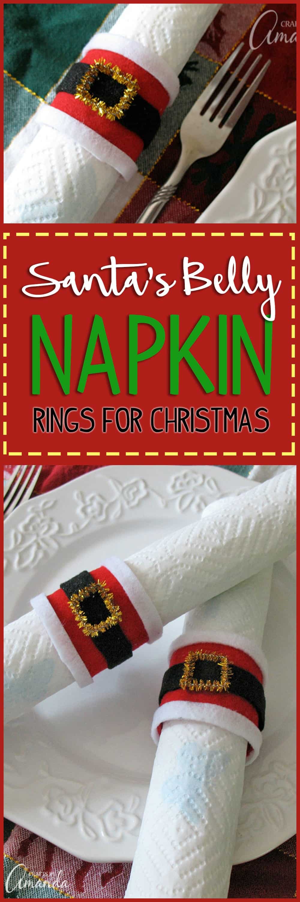 Turn cardboard paper towel tubes into adorable Santa's belly napkin rings for Christmas! It's a fun kid's craft that you can use for holiday celebrations.
